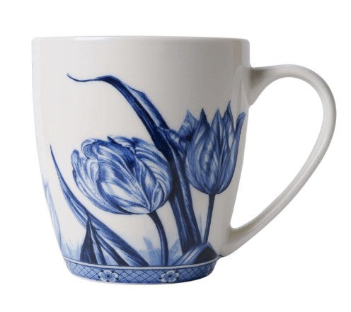 Beker, mok, tulp, tulpen, tulip, bloem, bloemen, koffiemok, koffiebeker, koffie, thee, drankje, Holland, Delfts blauw, Heinen Delfts Blauw, Heinen, Van Heinen, Delft, blauwwit, drinken, koffie, thee, servies, Delftsblauw