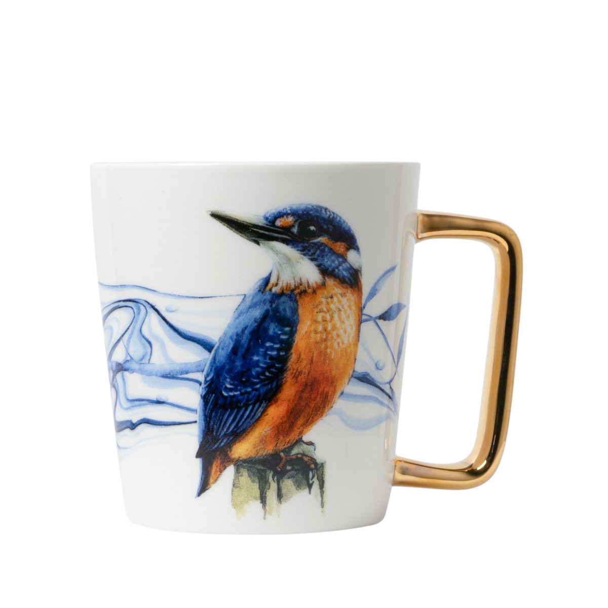 Beker/mok ijsvogel Delfts blauw met goudkleurig oor