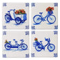 Onderzetters Fiets, onderzetter, glasonderzetter, onderzetters, placemat, fiets, tulpen, tulp, Holland, Nederland, cadeau uit Holland, Delftsblauw, blauw wit, keramiek, kurk, Hollands