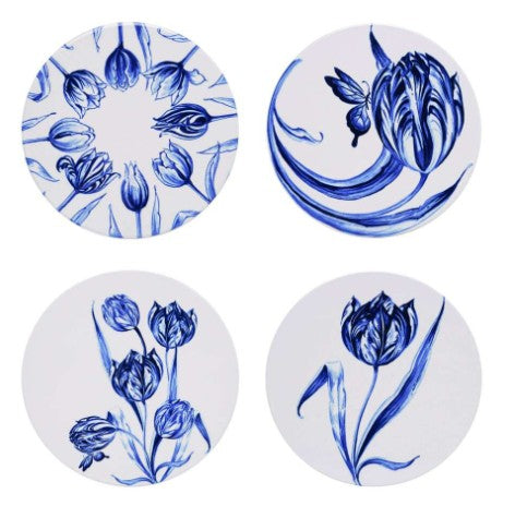 Onderzetters, coasters, coaster, onderzetter, Heinen Delfts blauw, Delfts blauw, Delft, tulp, tulpen, tulip, tulips, glasonderzetter, Van Heinen