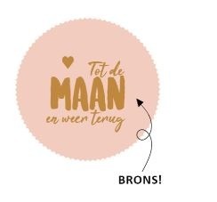 Ronde roze stickers met de tekst Tot de maan en weer terug