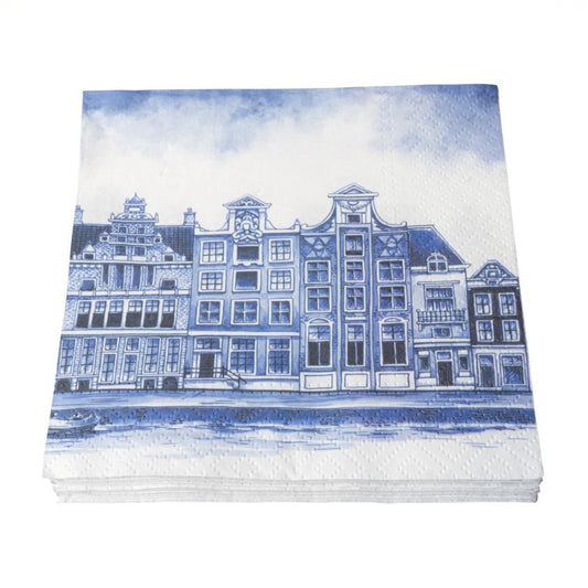 Servet Grachtenpanden, Delfts blauw, Heinen Delfts blauw, servetten, napkins, tafeldekken, tafel dekken, DIY, modpodge, tafeldecoratie, diner, lunch, eten, dinner, scrapbook, scrapbooking, Delft, grachtenpand, grachtenpanden, pand, huizen, grachtenhuizen, aandegracht, gracht, grachten, herenhuis, herenhuizen, Amsterdam, huis
