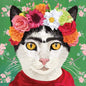 Servet met afbeelding van een poes met bloemen op hoofd, ppd, DIY, scrapbook, bloemen, servet, napkin, kat, poes, kitten, bloem, flower, Frida, tafelen, diner, dineren