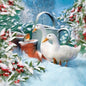 Servet Goose, servet, napkin, gans, ganzen, sneeuw, roodborstje, buiten, winter, koud, vogels, kerst, decoupage, rodebes, hulst, servet ganzen