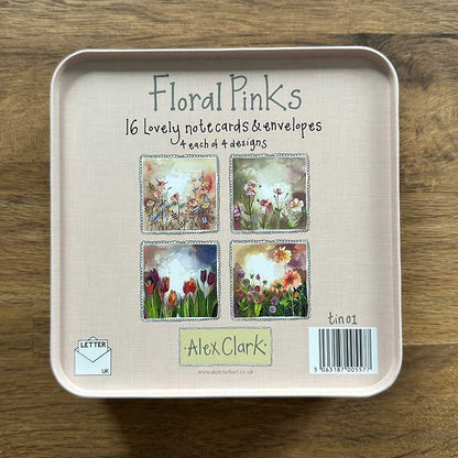 Blikje met 16 kaarten Floral pinks