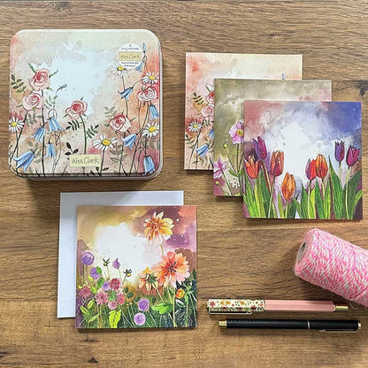 Blikje met 16 kaarten Floral pinks